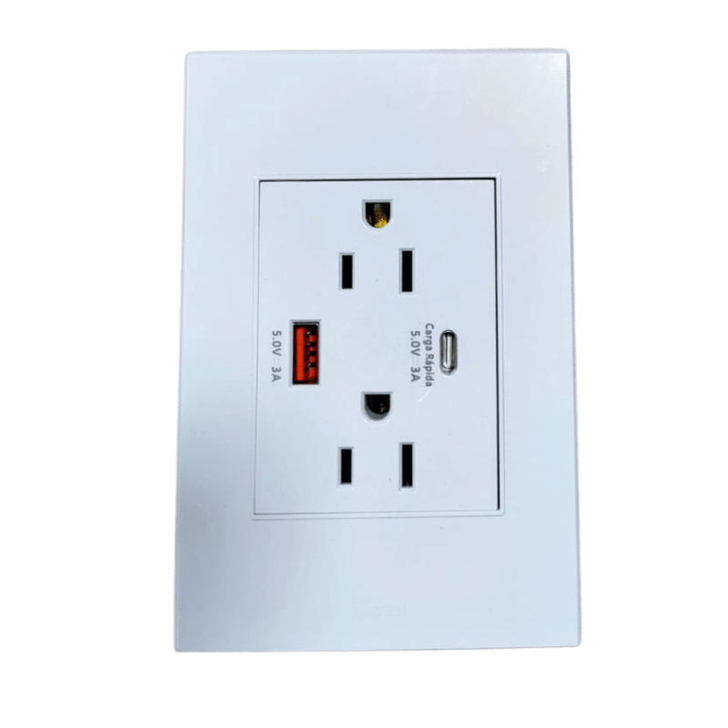 Toma doble polo tierra + USB X2 (USB carga r. + USB c) durfen white delux
